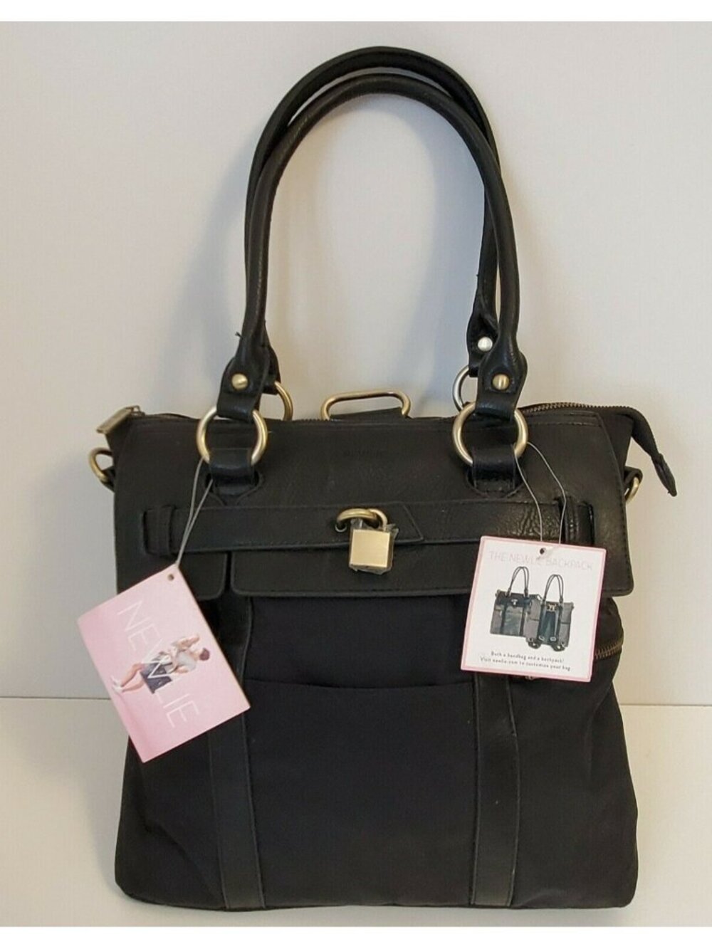 NEWLIE LOUISE Diaper Bag Convertible Backpack Handbag Black Changing Pad NWT